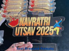 Garba dancers performing in colorful traditional outfits at A-Desiflava Navratri Utsav 2025 in Hong Kong