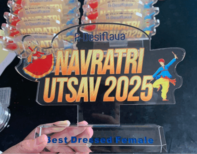 The Grand Finale: An Epic Garba Night & Championship Garba dancers performing in colorful traditional outfits at A-Desiflava Navratri Utsav 2025 in Hong Kong