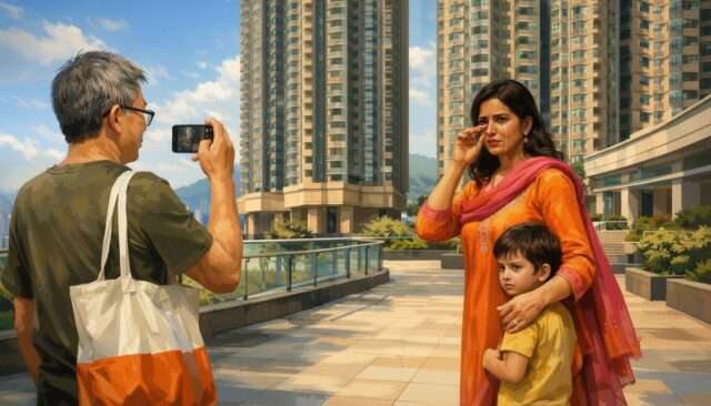 Community protest against racial discrimination in Tung Chung Hong Kong residential society